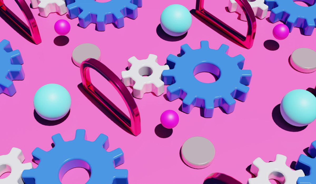 Gears on pink  background. 3d rebder illustration.